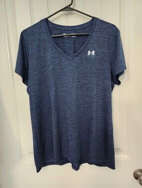 Under Armour Womens Tech V-Neck Twist Short-Sleeve in Midnight Navy, Size XL